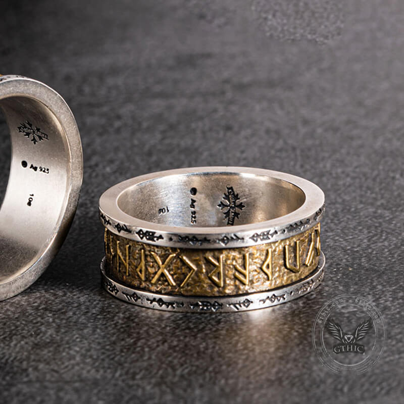 Viking Runes Sterling Silver Inlaid Brass Ring – GTHIC