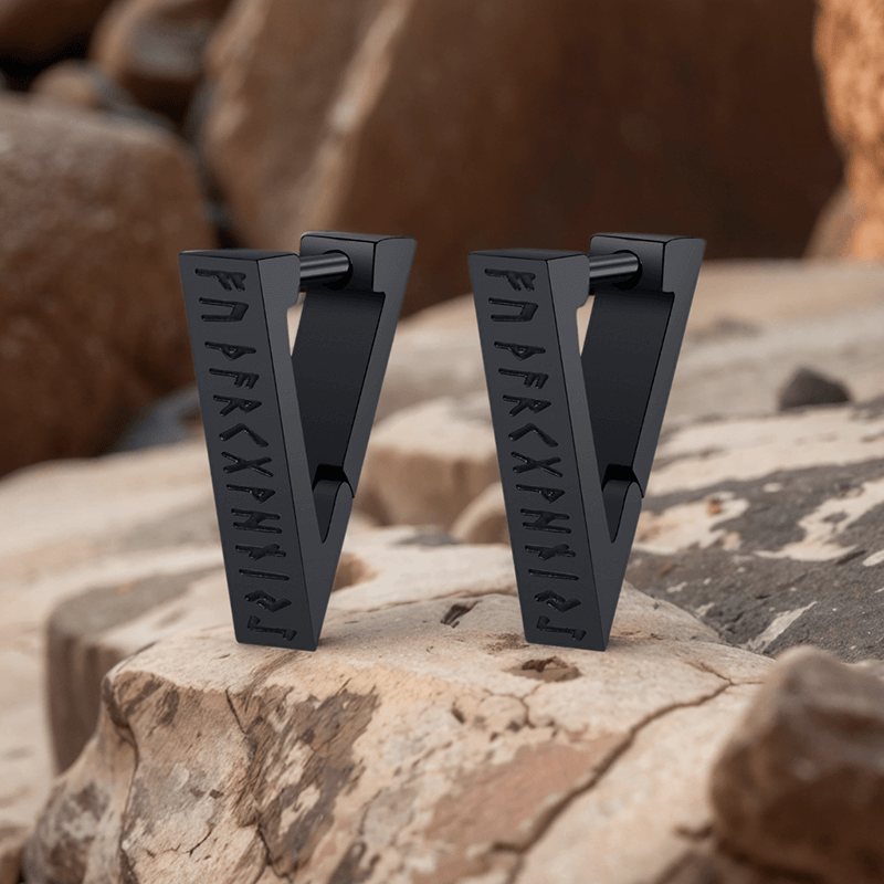 Viking Runes Triangle Stainless Steel Earrings | Gthic.com