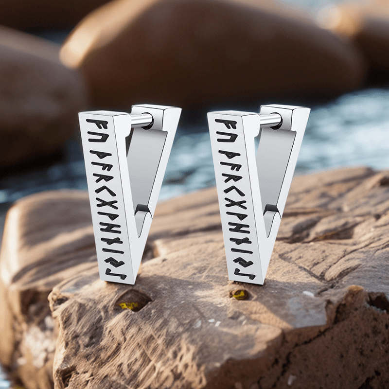 Viking Runes Triangle Stainless Steel Earrings | Gthic.com