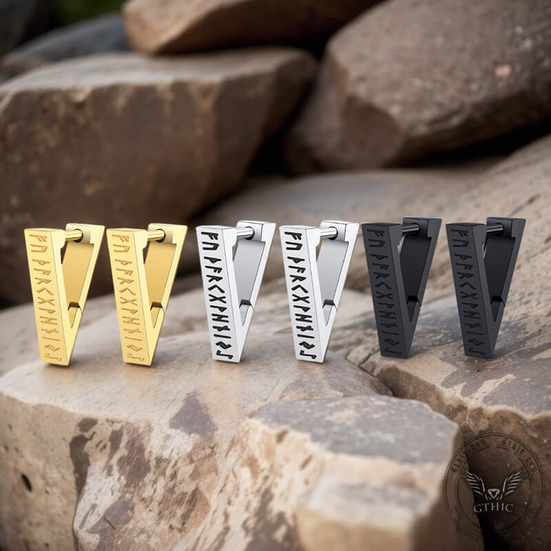 Viking Runes Triangle Stainless Steel Earrings | Gthic.com