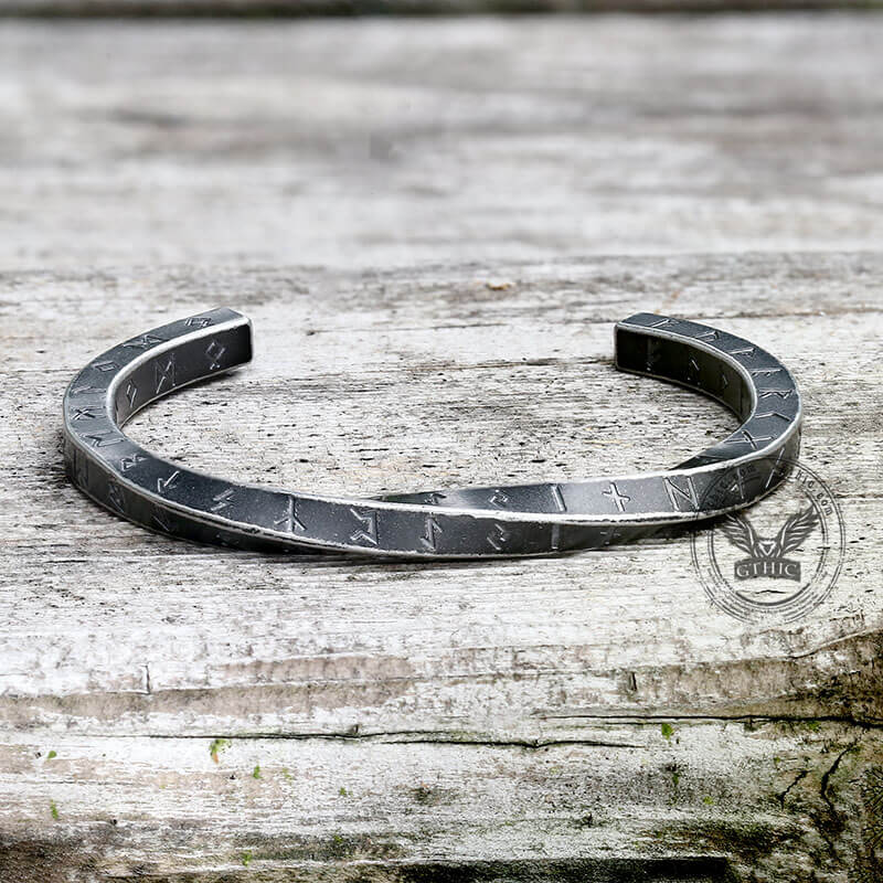 Viking Runes Twist Cuff Stainless Steel Bracelet | Gthic.com