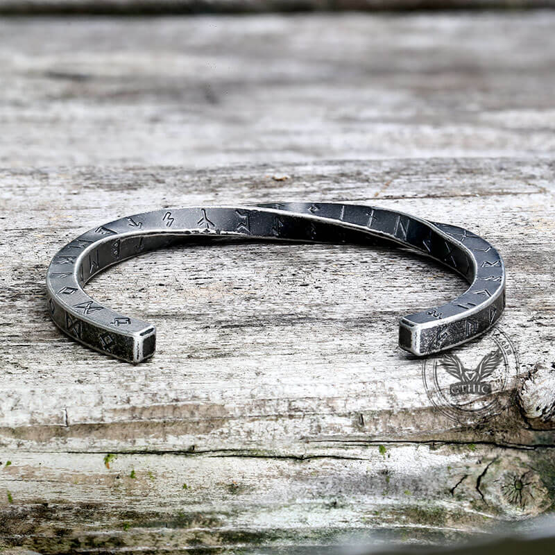 Viking Runes Twist Cuff Stainless Steel Bracelet | Gthic.com