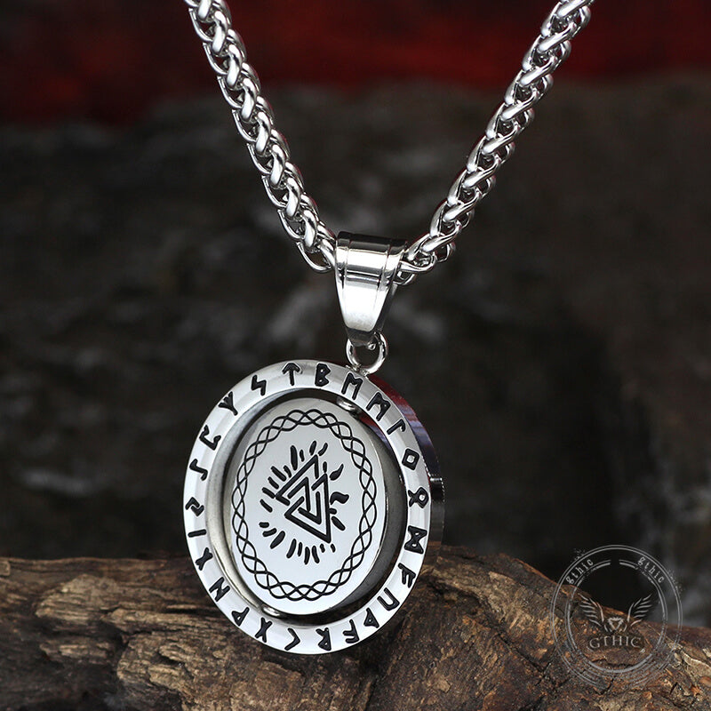 Viking Runes Valknut Stainless Steel Rotating Pendant | Gthic.com