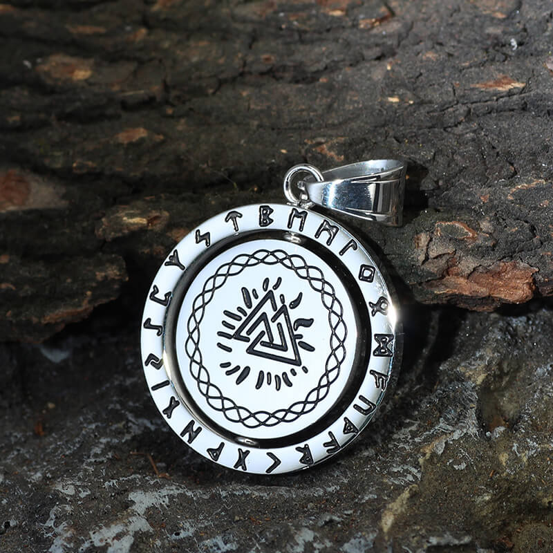 Viking Runes Valknut Stainless Steel Rotating Pendant | Gthic.com