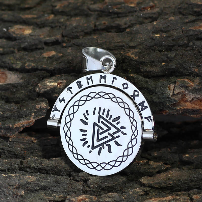 Viking Runes Valknut Stainless Steel Rotating Pendant | Gthic.com