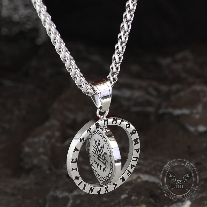 Viking Runes Valknut Stainless Steel Rotating Pendant | Gthic.com