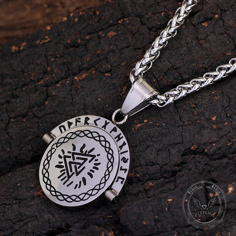 Viking Runes Valknut Stainless Steel Rotating Pendant | Gthic.com