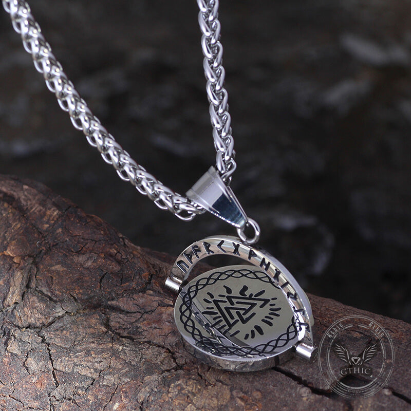 Viking Runes Valknut Stainless Steel Rotating Pendant | Gthic.com