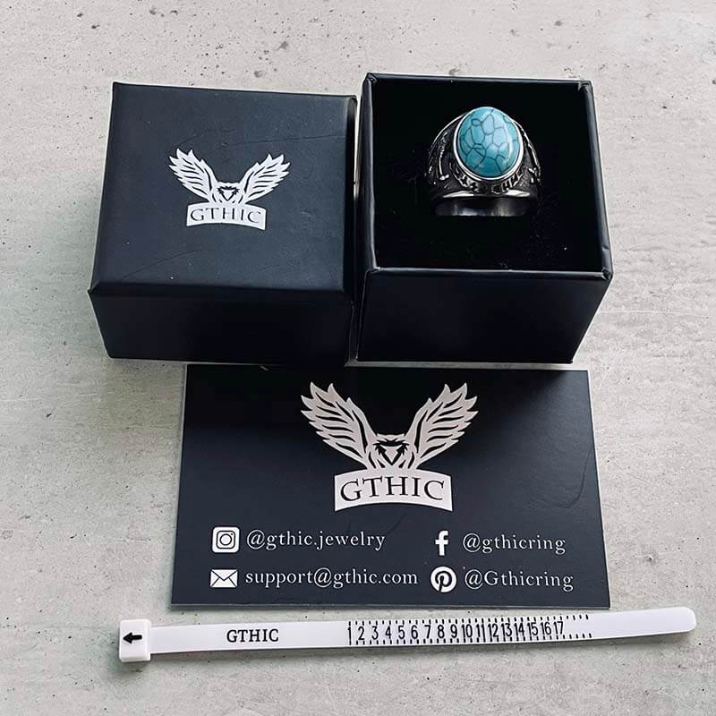 Viking Runes Wolf and Raven Stainless Steel Ring | Gthic.com