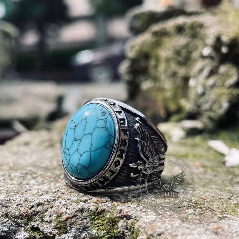 Viking Runes Wolf and Raven Stainless Steel Ring | Gthic.com