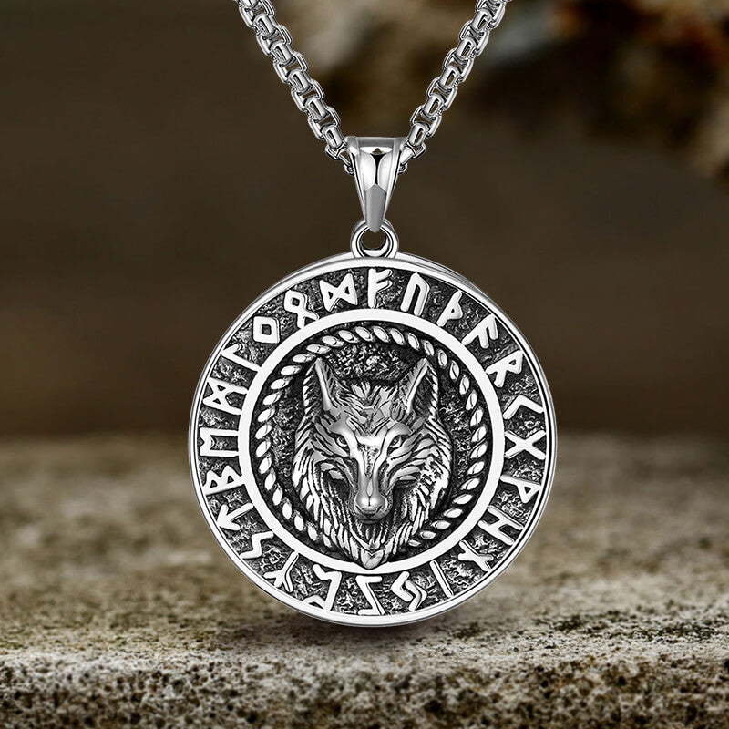 Viking Runes Wolf Head Stainless Steel Necklace – GTHIC