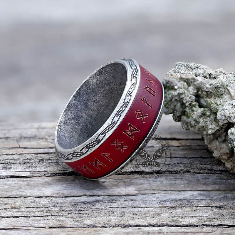Viking Runes Wood Stainless Steel Spinner Ring | Gthic.com
