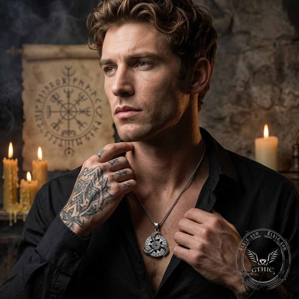 Viking Runses Vegvisir Stainless Steel Spinner Pendant | Gthic.com