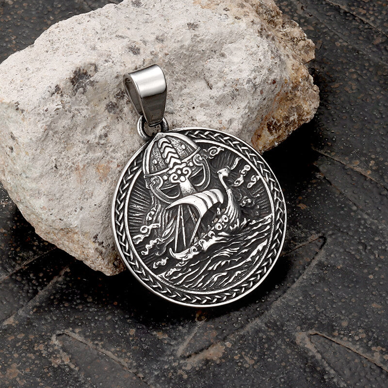 Viking Ship Warrior Stainless Steel Pendant | Gthic.com