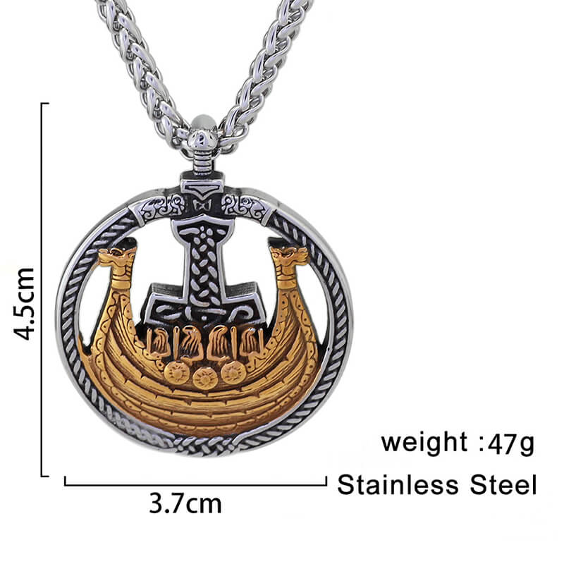 Viking Ships Thor’s Hammer Stainless Steel Pendant