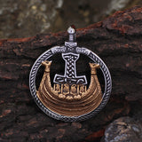 Viking Ships Thor’s Hammer Stainless Steel Pendant | Gthic.com