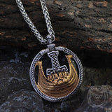 Viking Ships Thor’s Hammer Stainless Steel Pendant | Gthic.com