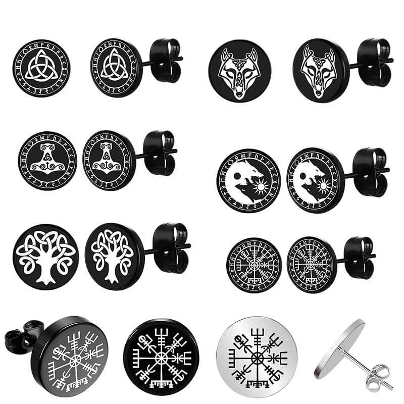 Viking Sigils Stainless Steel Stud Earrings | Gthic.com