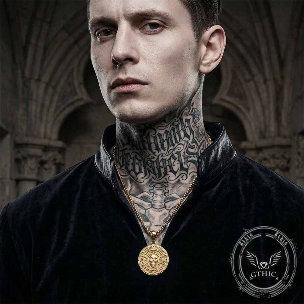 Viking Skull Coin Stainless Steel Nordic Rune Pendant | Gthic.com