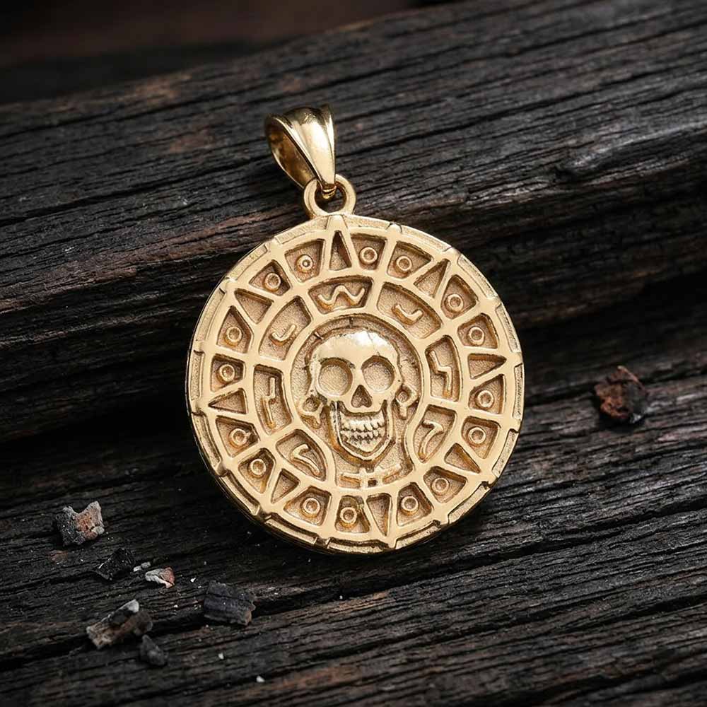 Viking Skull Coin Stainless Steel Nordic Rune Pendant