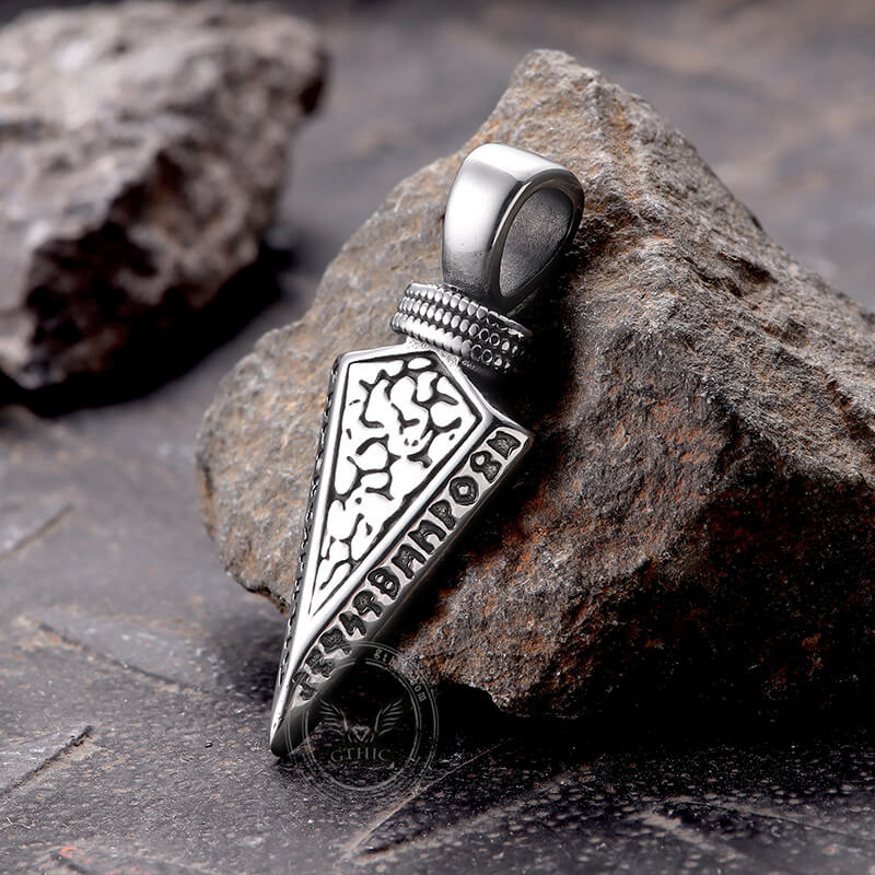 Viking Spear Head Pendant Necklace - Stainless Steel Arrowhead With Wheat Chain