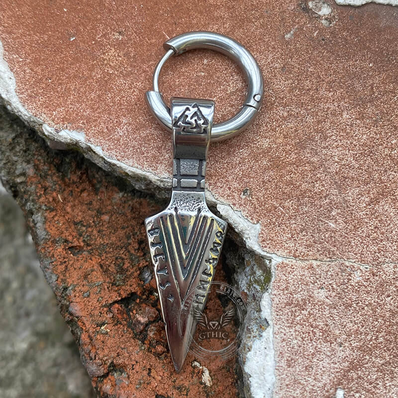 Viking Spear Head Valknut Stainless Steel Earrings | Gthic.com