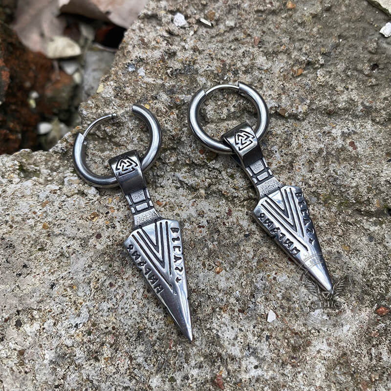 Viking Spear Head Valknut Stainless Steel Earrings | Gthic.com