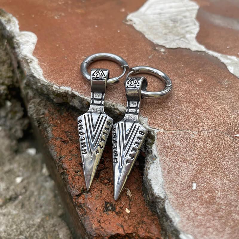 Viking Spear Head Valknut Stainless Steel Earrings | Gthic.com