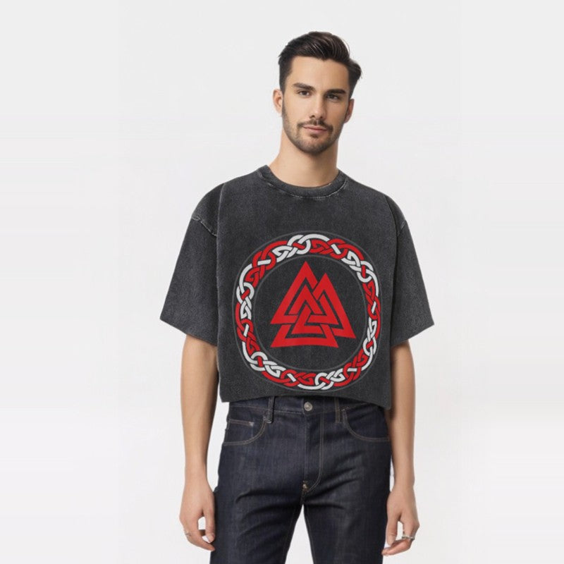 Viking Symbol Valknut Totem Washed T-shirt | Gthic.com