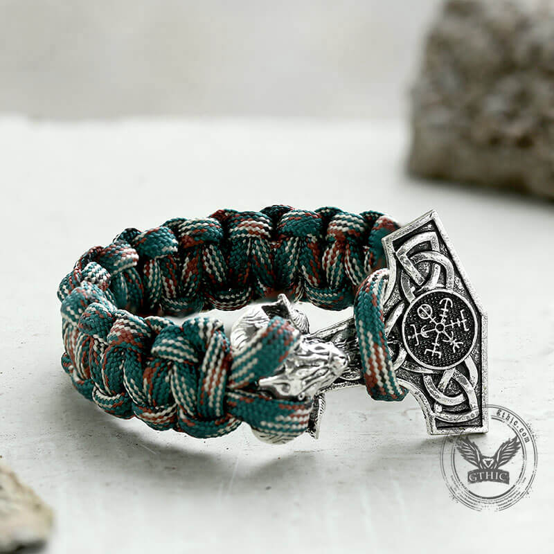 Viking Symbols Goat Head Alloy Paracord Bracelet