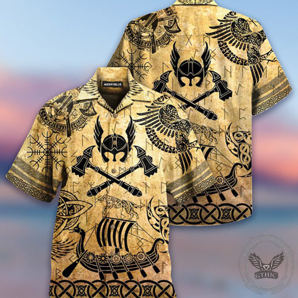 Viking Symbols Polyester Hawaiian Shirt | Gthic.com