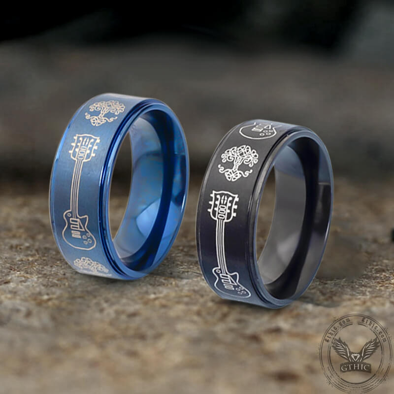 Viking Tree of Life Guitar Stainless Steel Spinner Ring | Gthic.com