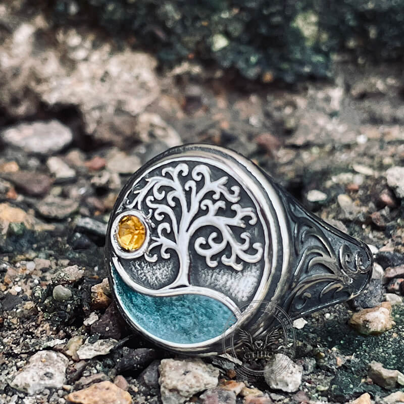 Viking Tree of Life Stainless Steel Amulet Ring | Gthic.com