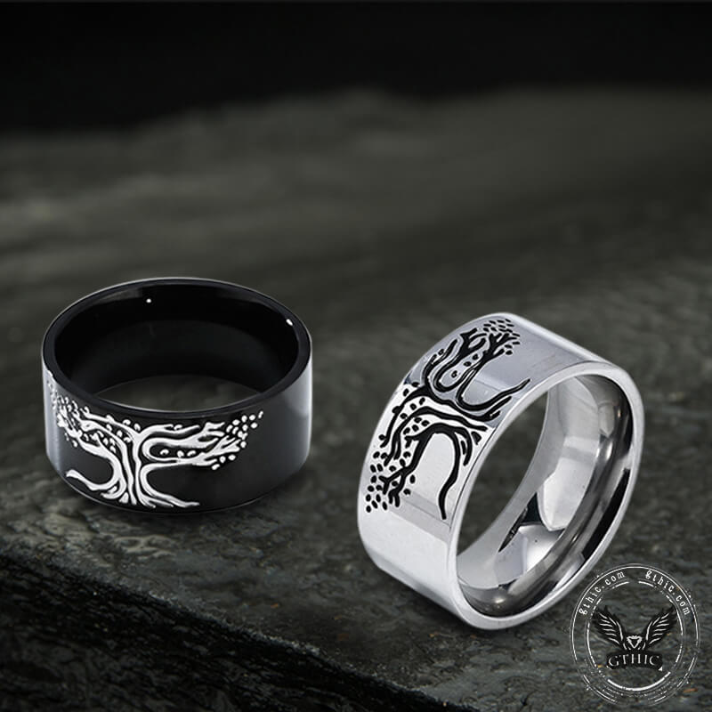Viking Tree Of Life Stainless Steel Band Ring | Gthic.com
