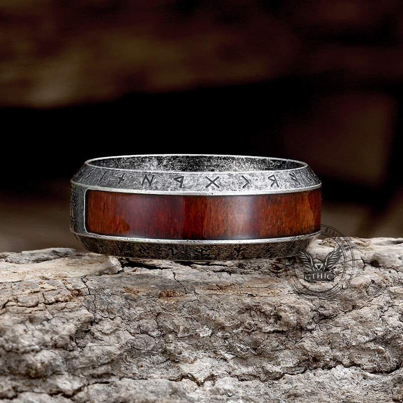 Viking Tree Of Life Wood Design Stainless Steel Ring | Gthic.com
