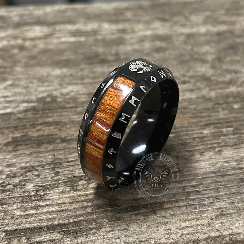 Viking Tree Of Life Wood Design Stainless Steel Ring | Gthic.com