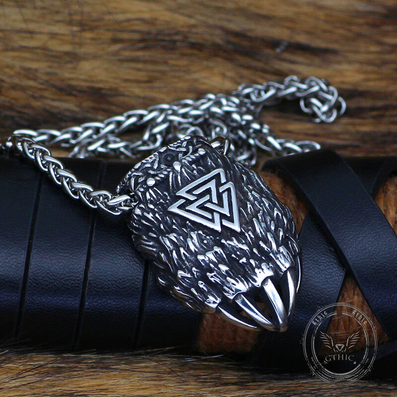 Viking Triangle Rune Bear Paw Stainless Steel Pendant | Gthic.com