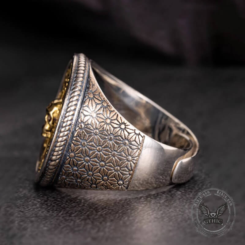 Viking Vegvisir Sterling Skull Silver Inlaid Brass Ring | Gthic.com