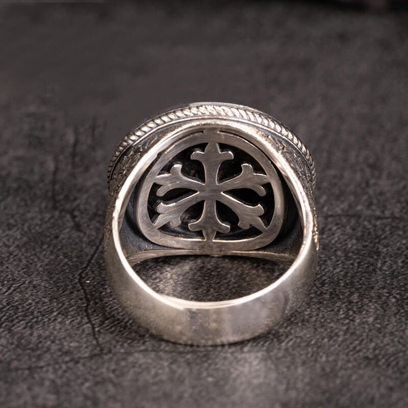 Viking Vegvisir Sterling Skull Silver Inlaid Brass Ring