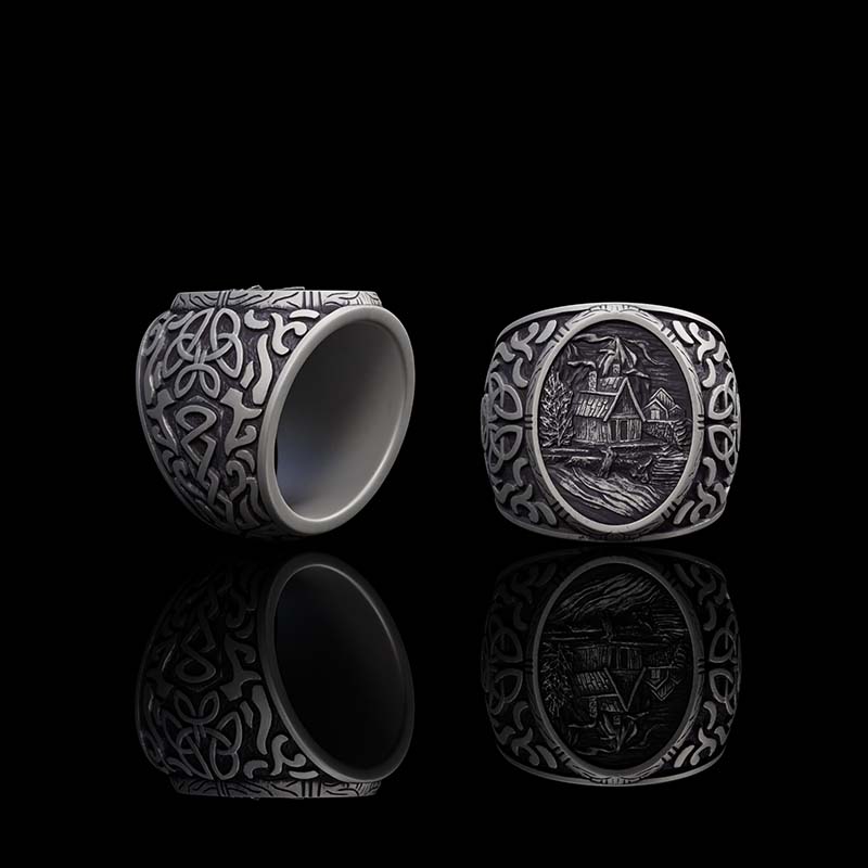 Viking Village Celtic Knot Pattern Sterling Silver Ring 01 | Gthic.com