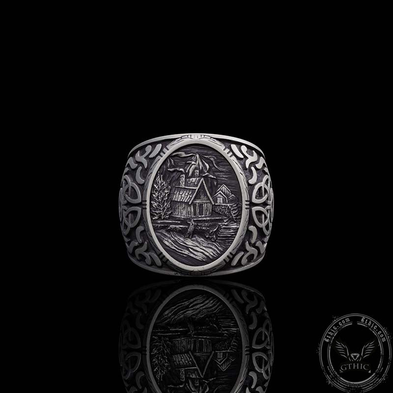 Viking Village Celtic Knot Pattern Sterling Silver Ring 02 | Gthic.com