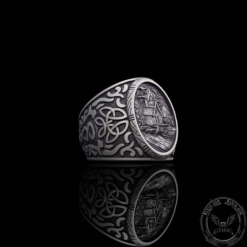 Viking Village Celtic Knot Pattern Sterling Silver Ring 03 | Gthic.com