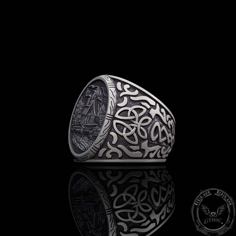 Viking Village Celtic Knot Pattern Sterling Silver Ring