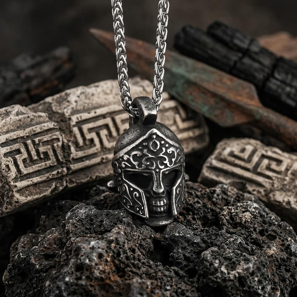 Viking Warrior Helmet Stainless Steel Skull Pendant | Gthic.com