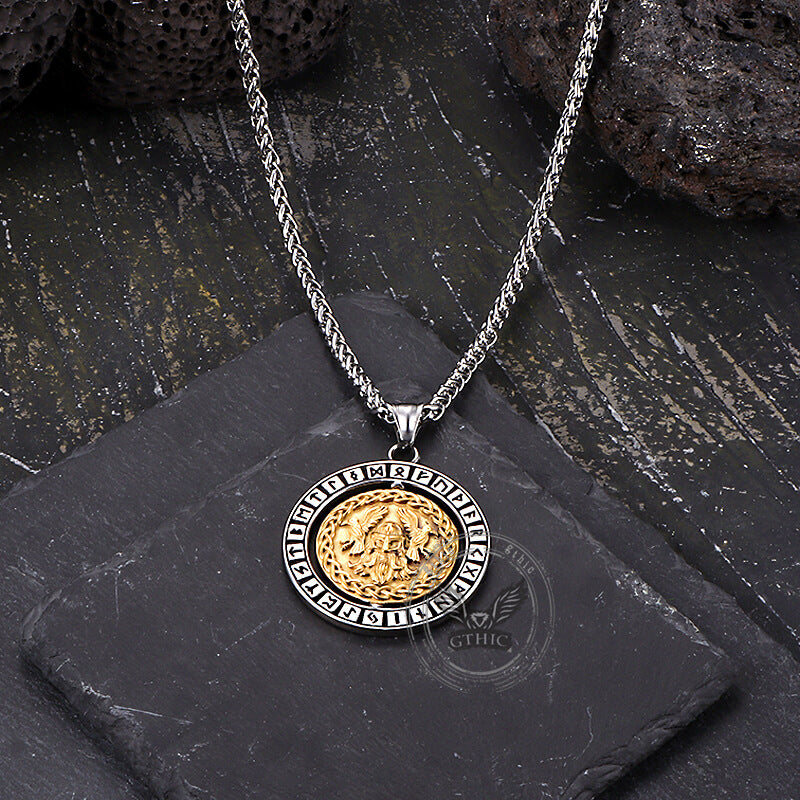 Viking Warrior Raven Rune Rotatable Stainless Steel Pendant