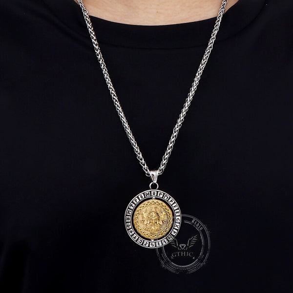 Viking Warrior Raven Rune Rotatable Stainless Steel Pendant | Gthic.com