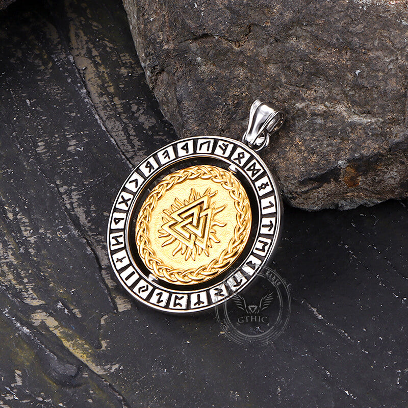 Viking Warrior Raven Rune Rotatable Stainless Steel Pendant