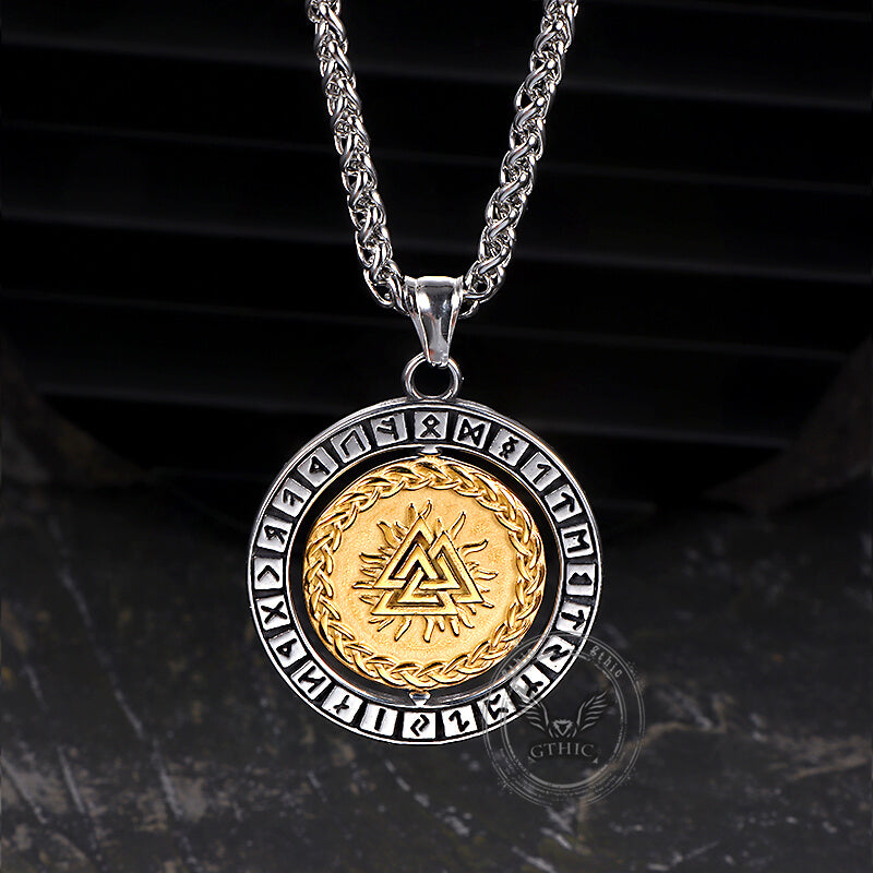Viking Warrior Raven Rune Rotatable Stainless Steel Pendant