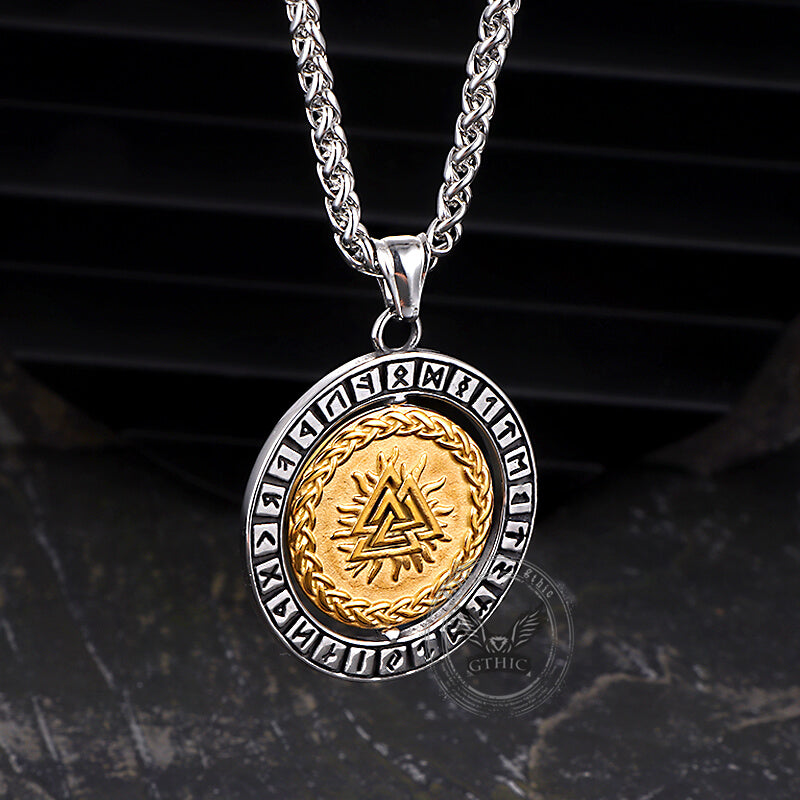 Viking Warrior Raven Rune Rotatable Stainless Steel Pendant