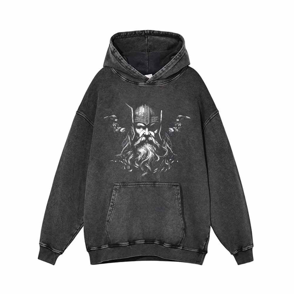 Viking Warrior With Ravens Vintage Washed Hoodie 01 | Gthic.com